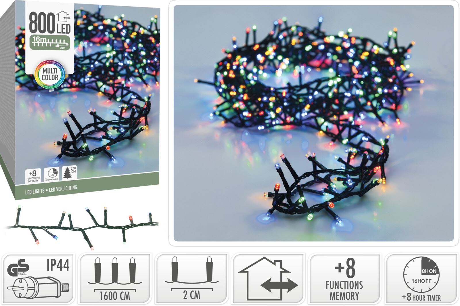 Feeric Microcluster LED Kerstverlichting– 16 m – 800 LED lampjes – multicolor – timer&geheugen– binnen&buiten afbeelding