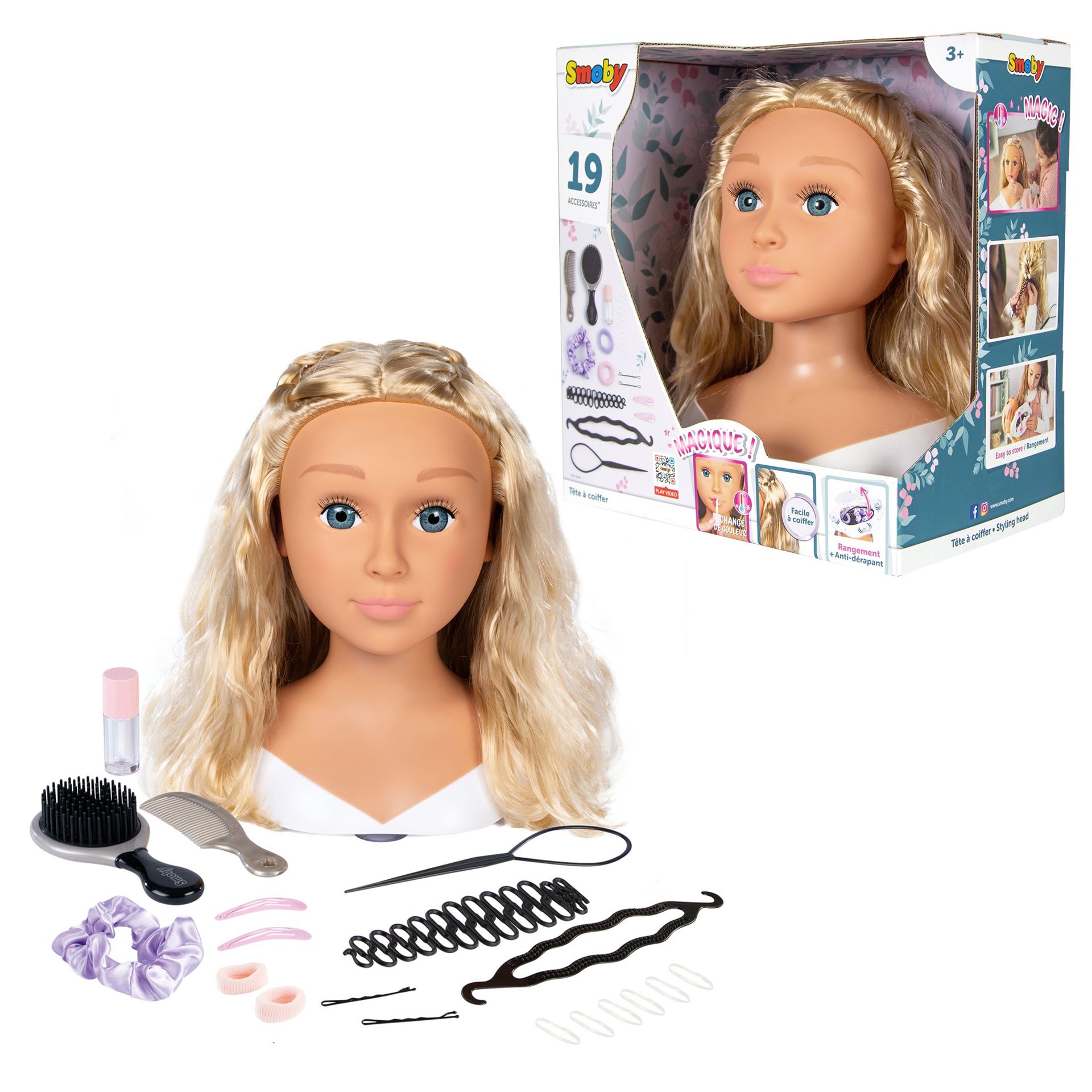 Smoby Mijn Schoonheid Blonde Styling Hoofd - 19 Accessoires - Haarstyling - Educatief Speelgoed afbeelding