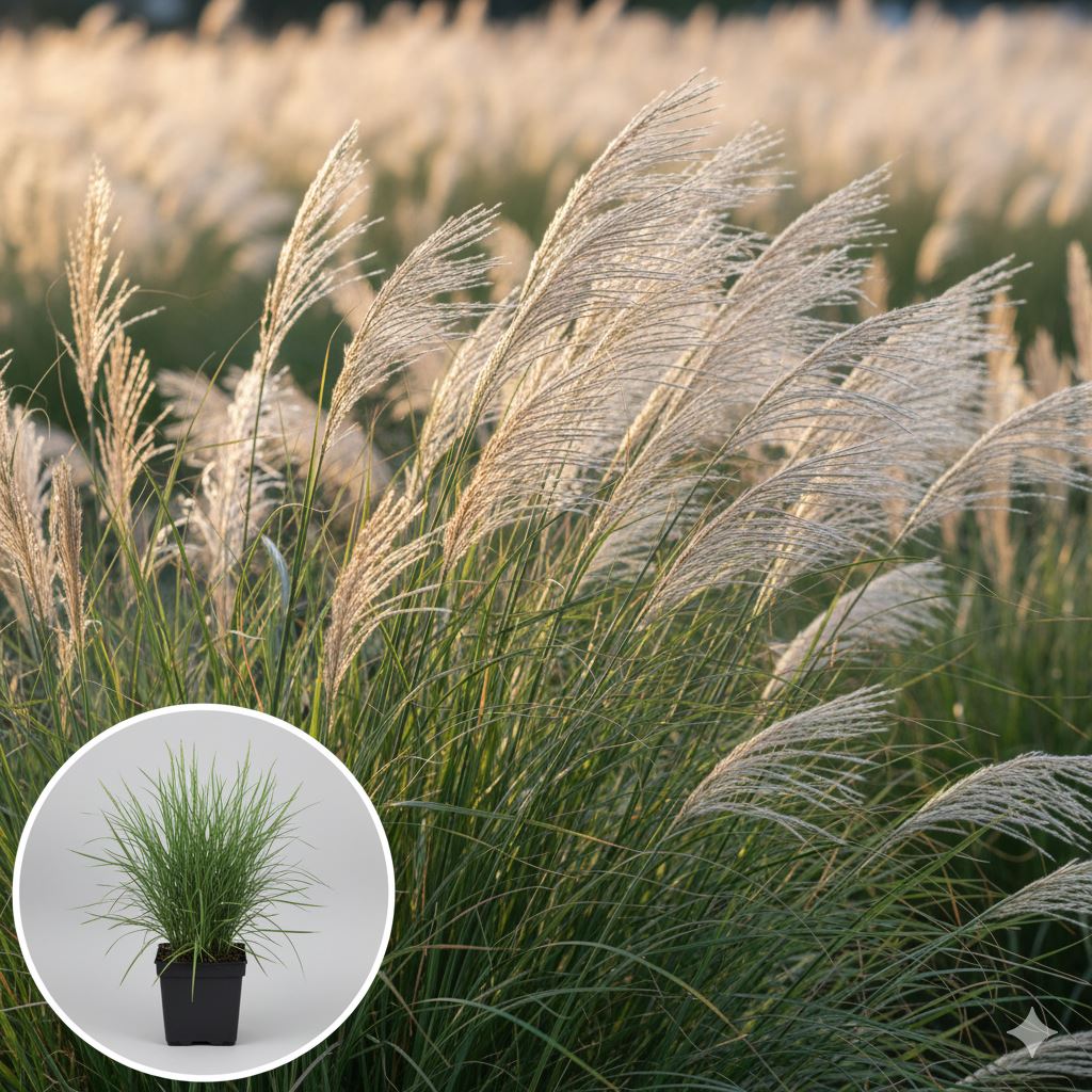 Miscanthus sinensis'Silberspinne'- Prachtriet - pot 9x9 cm - Prachtriet afbeelding