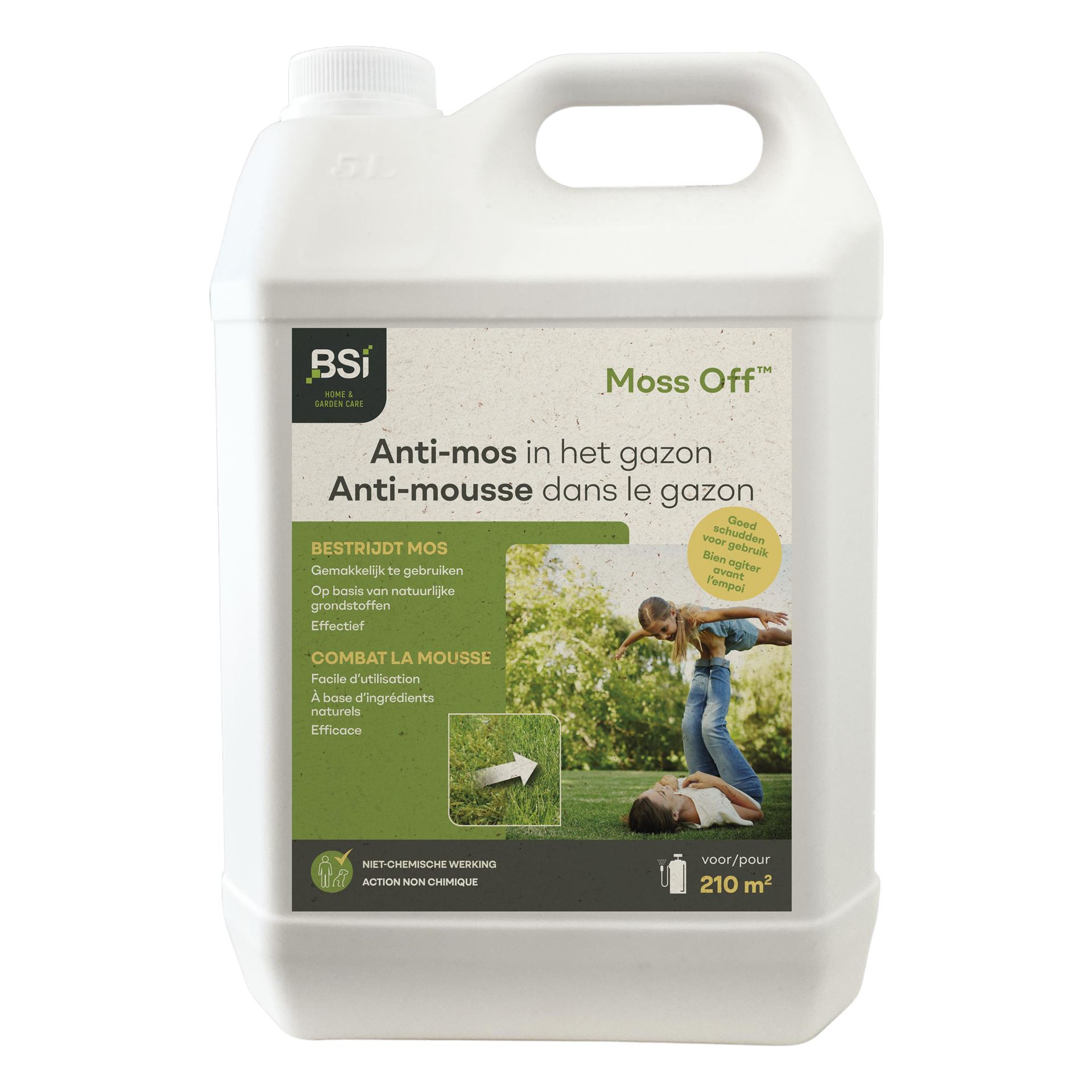 BSI Moss OFF anti-mos voor gazon 5L - Bestrijdt en voorkomt mos op natuurlijke wijze - Voor 210m² afbeelding