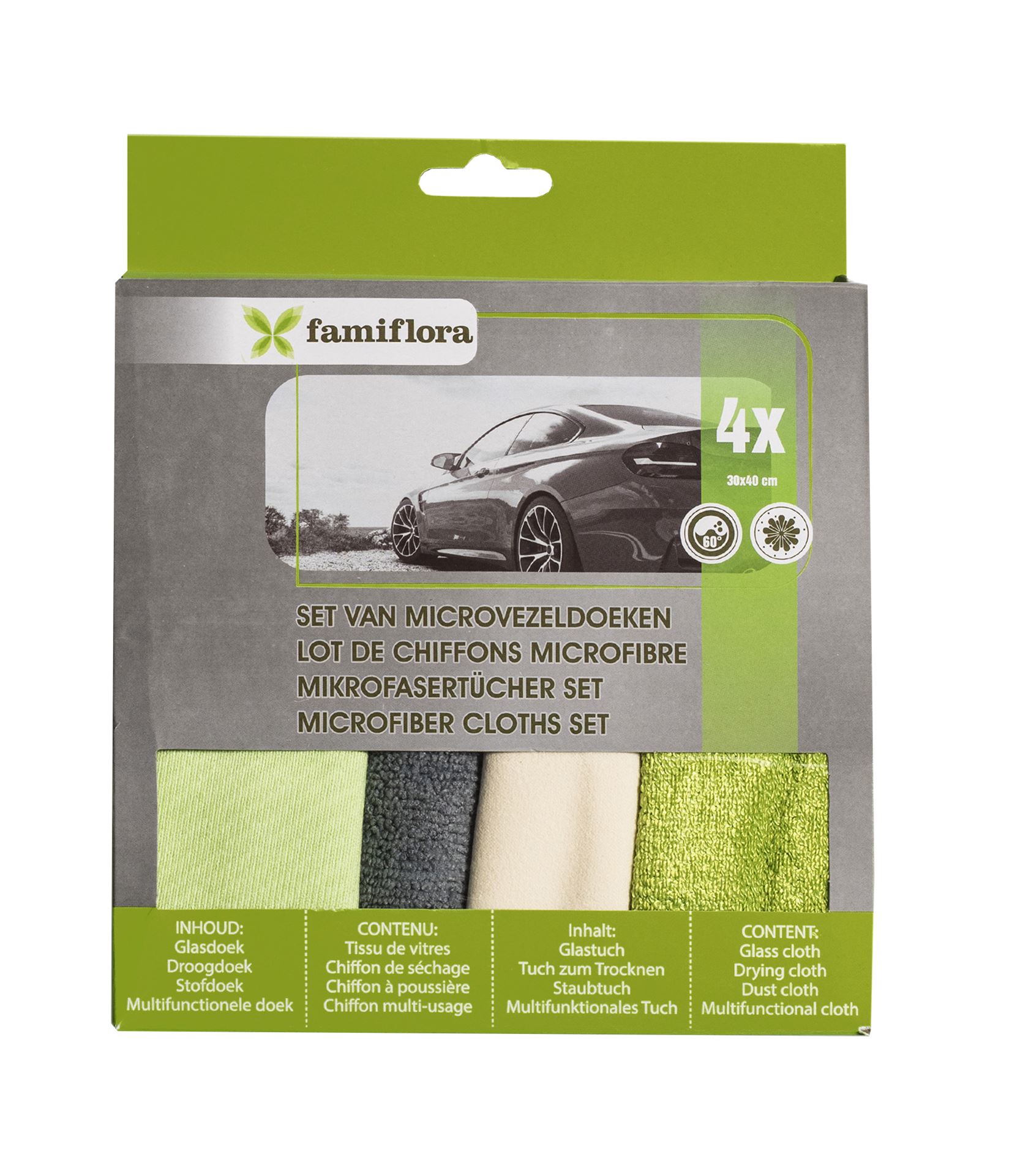 Famiflora set van 4 microvezeldoeken - Auto was set - Auto reinigingsset - 30 x 40 cm afbeelding