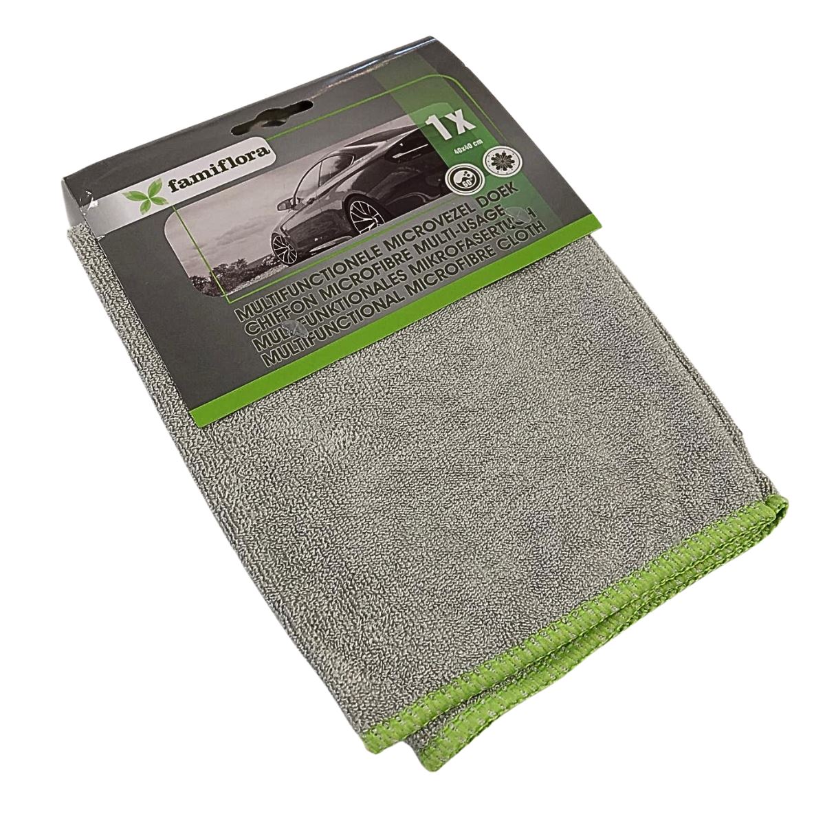 Famiflora multifunctionele shiny weft microvezeldoek/schoonmaakdoek - 40 x 40 cm - 320 gr/m² - Hoge kwaliteit multifunctionele microvezeldoek - Geschikt voor auto's, elektronicaschermen, spiegels, glas, ... afbeelding