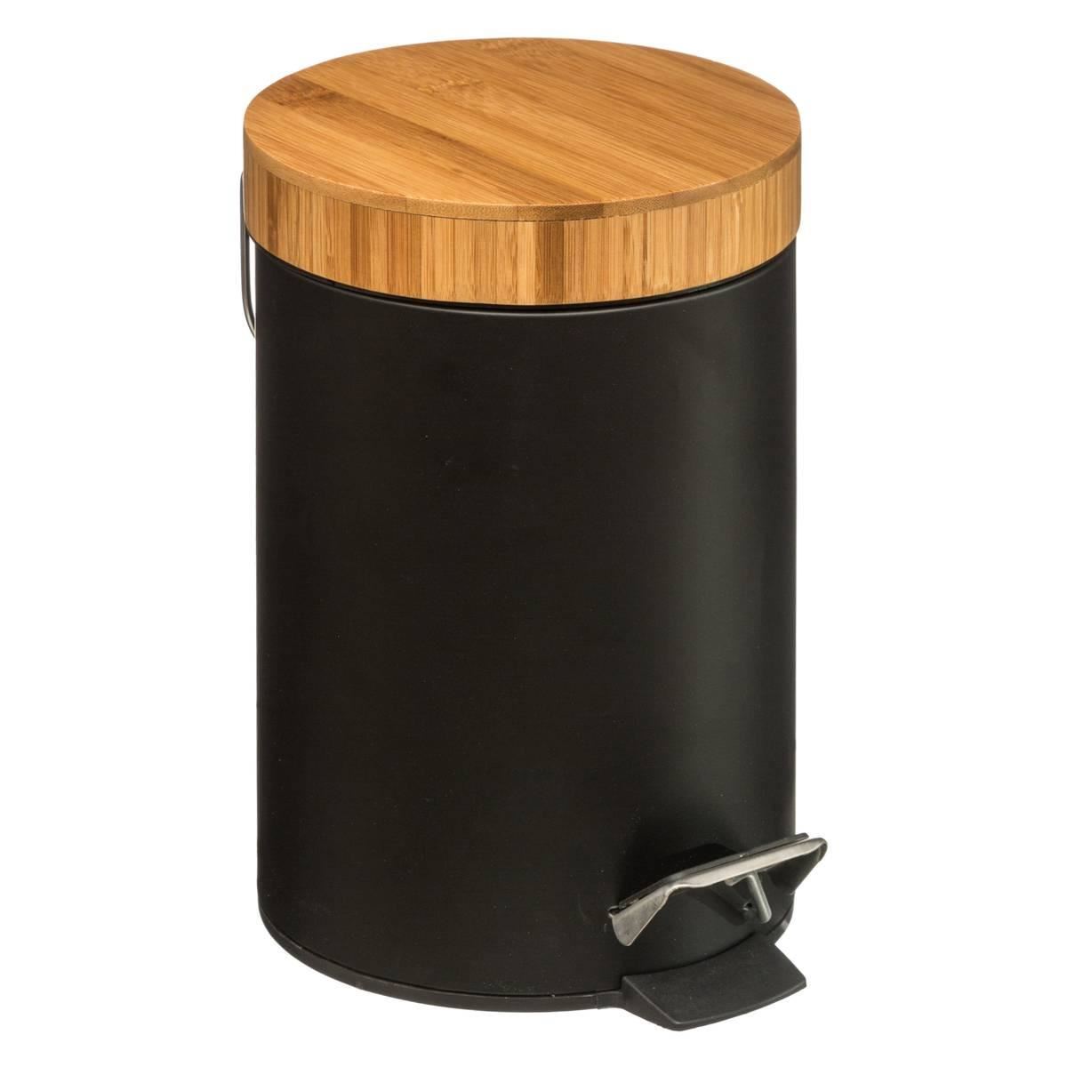 5Five Natureo Pedaalemmer - Zwart met Bamboe - 3 Liter - Metaal