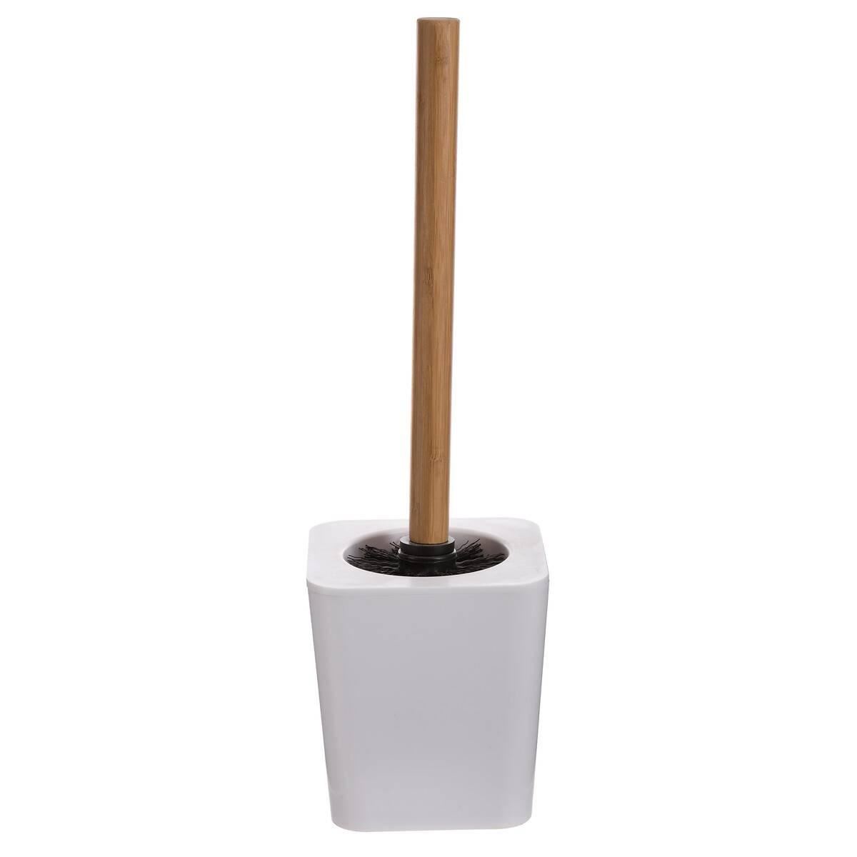 5Five Toiletborstel Natureo - 38 cm - Wit/Bamboe - Vierkant