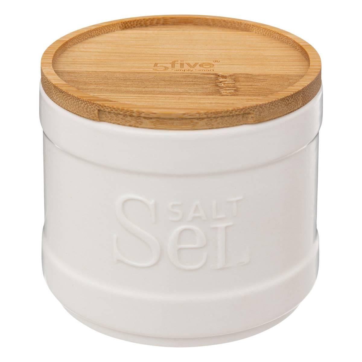 5Five Natureo Voorraadpot Zout - Wit - Ø10,7 x 10 cm - Bamboe deksel