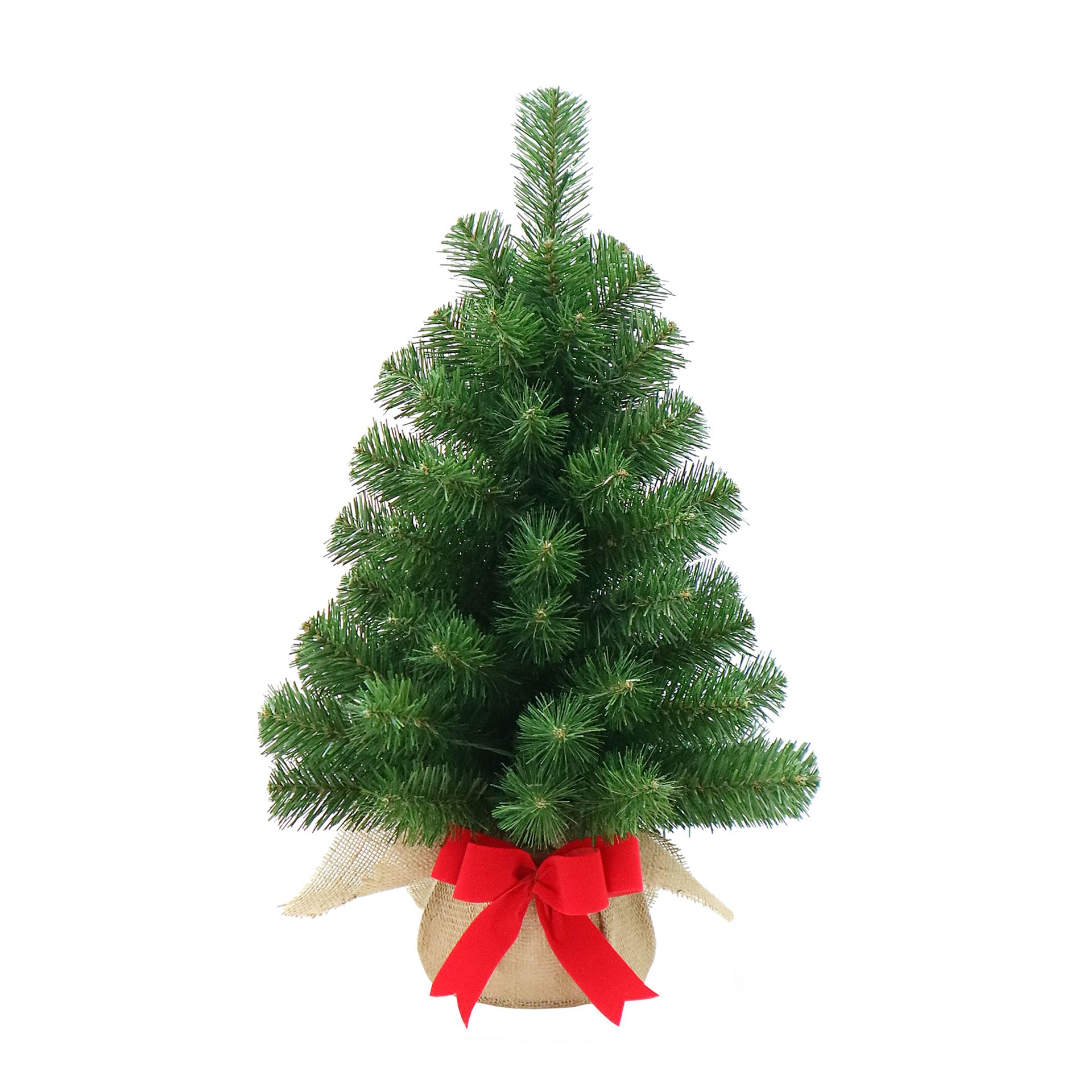 New Noble kunst (tafel)kerstboom - 61 cm - groen - Diameter 41 cm - 71 tips - jute zak