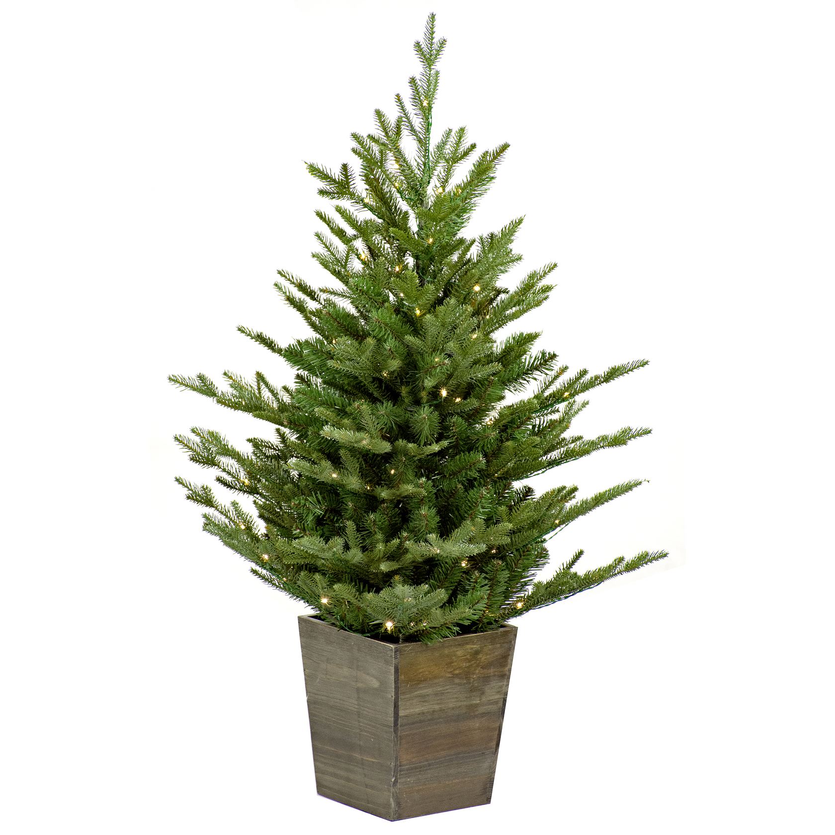 Nordmann kunstkerstboom - 91 cm - groen -Ø 76 cm - 668 tips - 100 ledlampjes - houten pot afbeelding