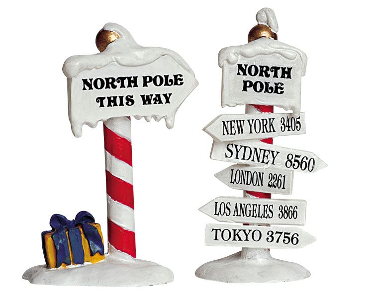 Lemax North Pole Signs - set van 2 - miniatuur kerstfiguur afbeelding
