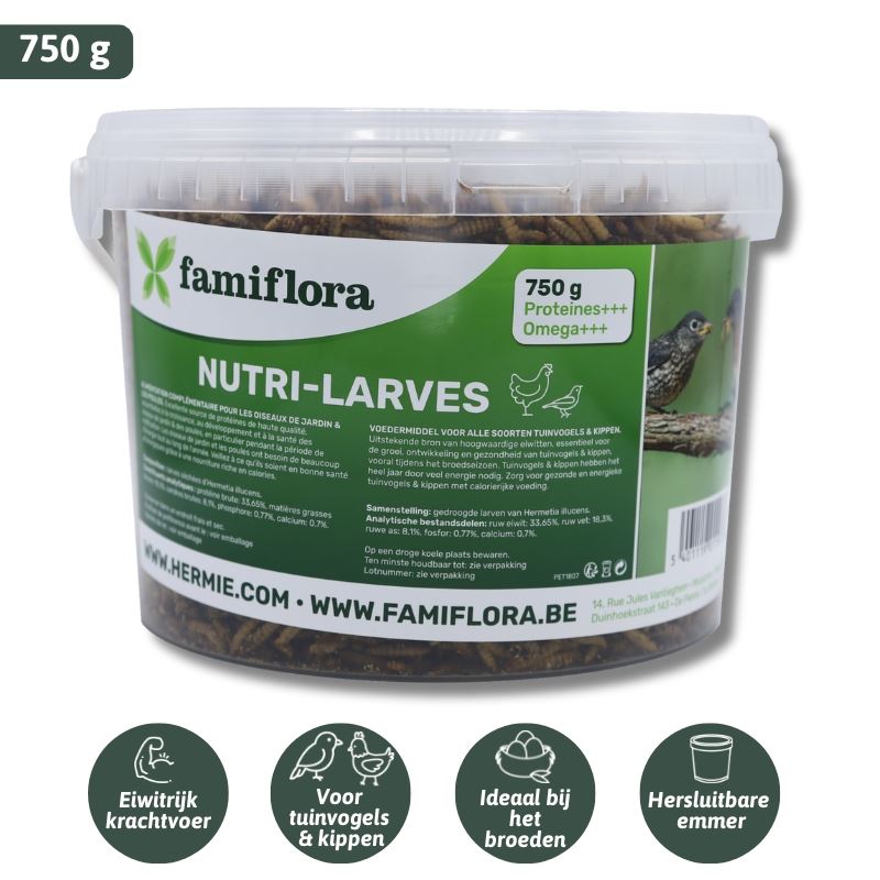 Famiflora Nutri gedroogde larven 750 g - in hersluitbare emmer - voor tuinvogels&kippen afbeelding