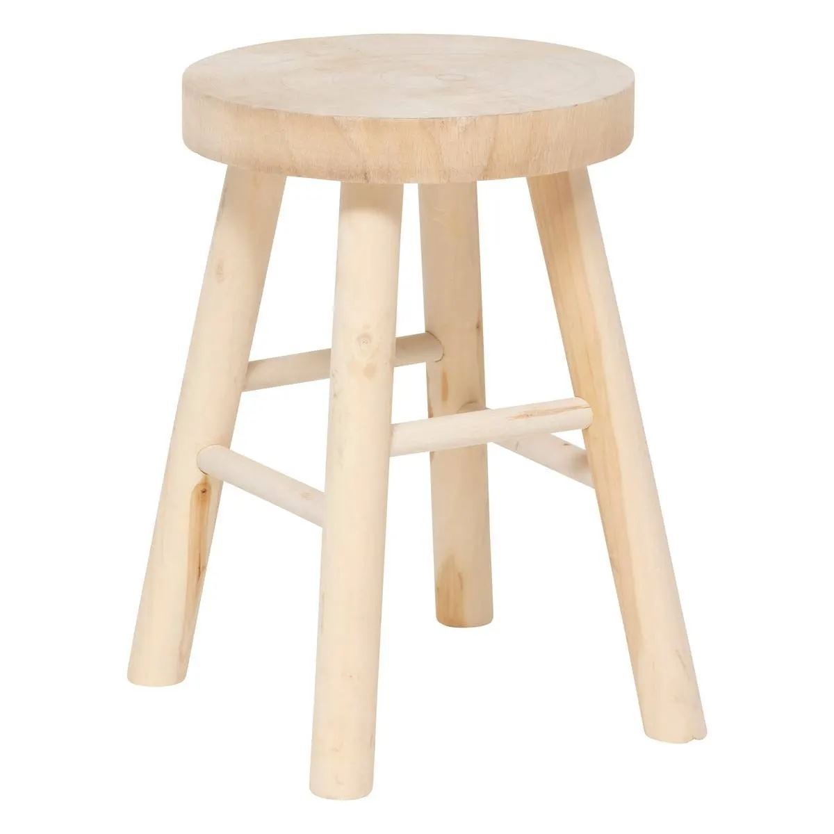 Atmosphera Woody Bijzetkrukje– Pauwlowna hout – diameter 28xH41 cm – Lichtbruin afbeelding