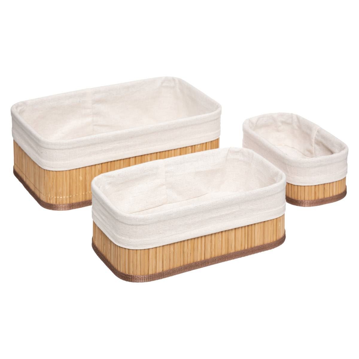 Set van 3 Bamboe Manden - Beige - L: 30x20x12cm, M: 25x15x10cm, S: 20x10x8cm afbeelding