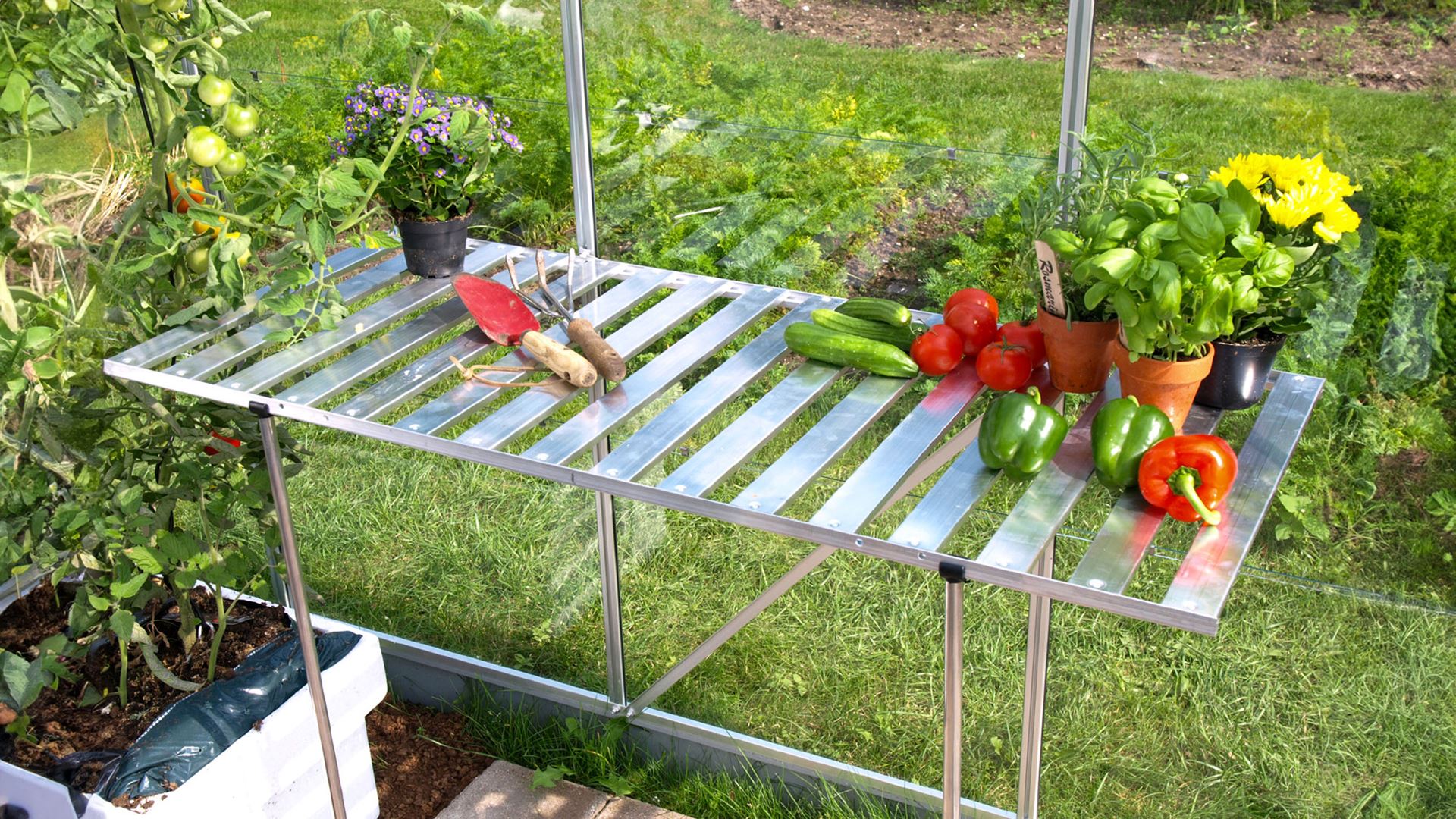 Vitavia aluminium schap voor serre / tuinkas - Opklapbaar - L120 x B50 x H75 cm afbeelding