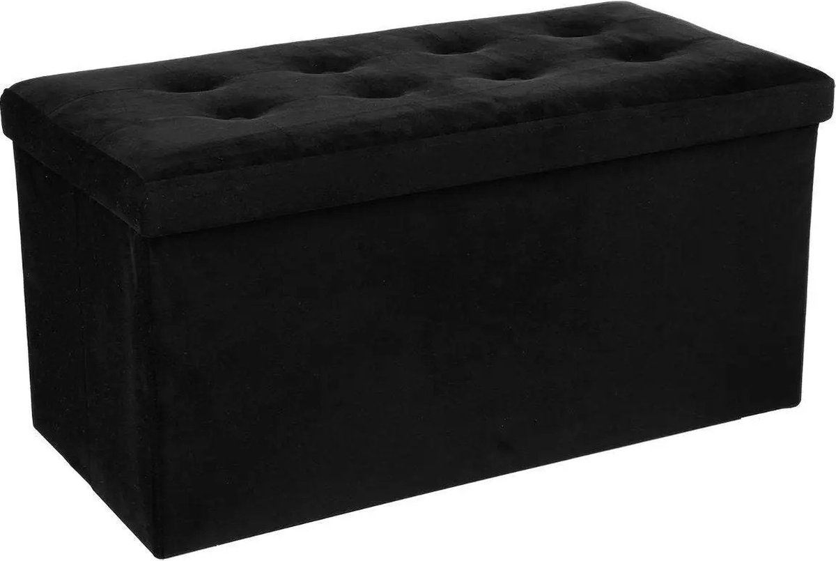 Atmosphera opvouwbare poef Lysandre - 76 x 38 x 38 cm - Fluweel zwart - Bank met opbergruimte - Tot 170 KG draagcapaciteit afbeelding