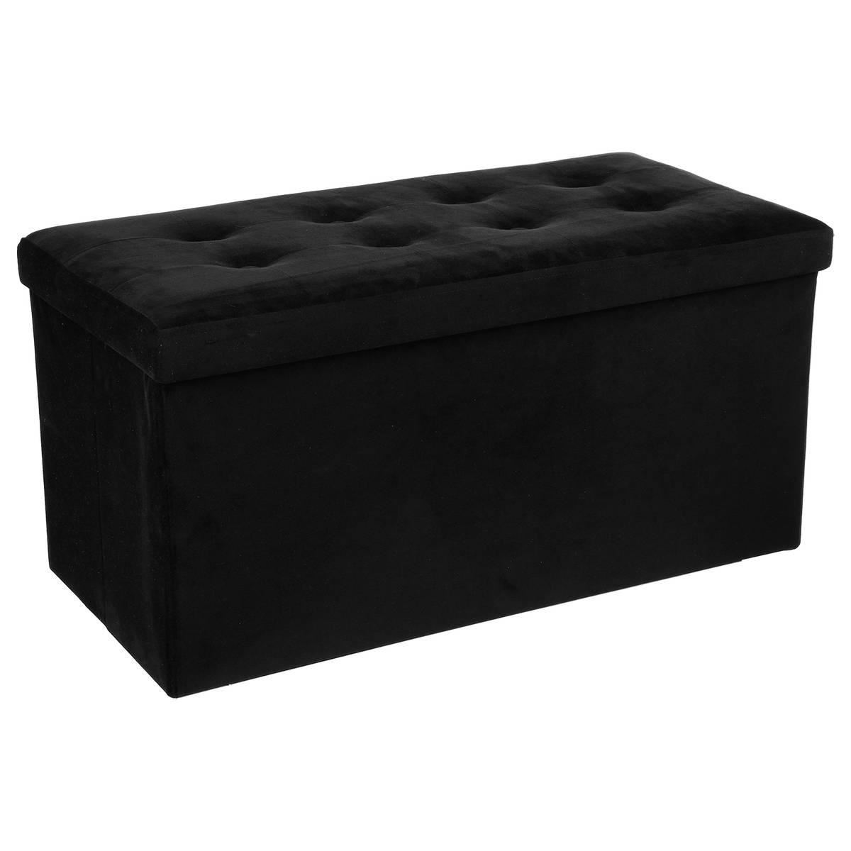 Atmosphera opvouwbare poef Lysandre - 76 x 38 x 38 cm - Fluweel zwart - Bank met opbergruimte - Tot 170 KG draagcapaciteit