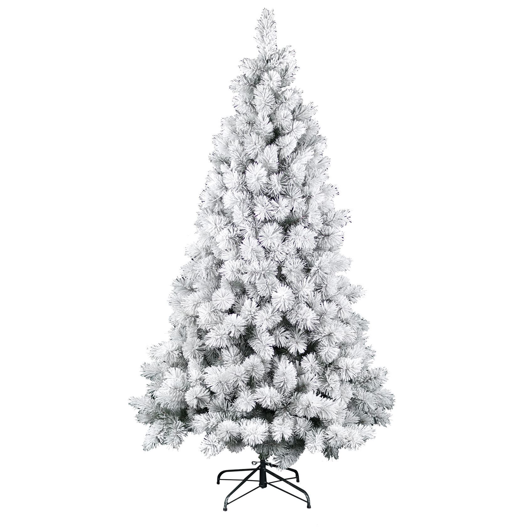 Oregon Flocked kunstkerstboom - 210 cm - groen -Ø 109 cm - 468 tips - besneeuwd - metalen voet afbeelding