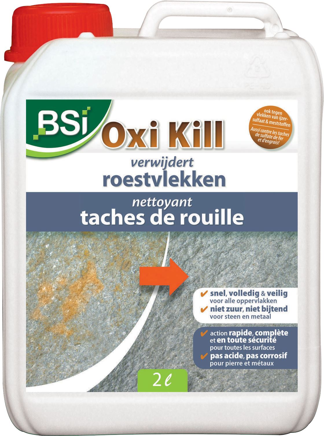 BSI Oxi kill Roestverwijderaar - Anti-roest middel voor vlekken op metaal, tegels, terrassen en paden - 2 l afbeelding