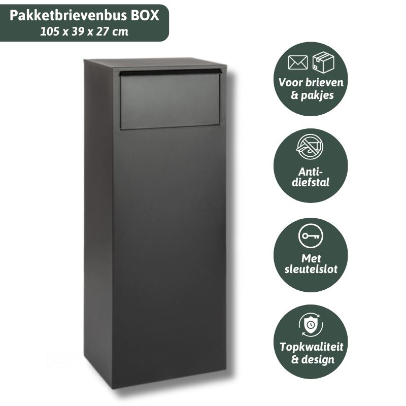 Famiflora pakketbrievenbus BOX met sleutelslot - mat zwart - 105 x 39 x 27 cm - topkwaliteit! afbeelding