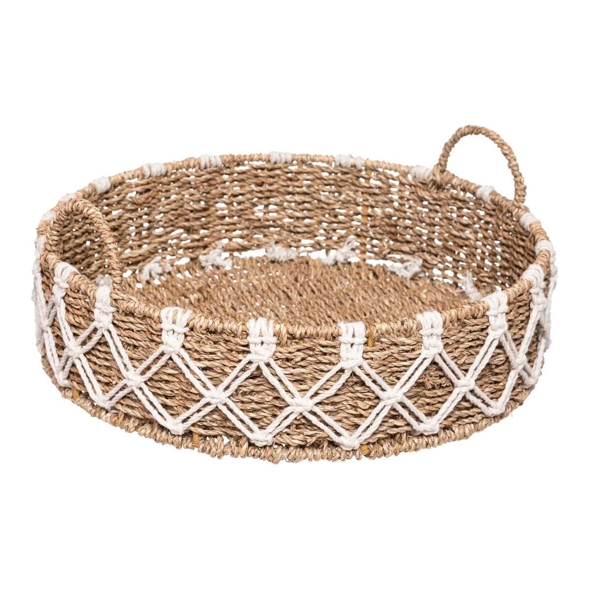 Atmosphera Dienblad/Serveer Plateau– Rond Ø38 cm – Hoogte 15 cm – Gevlochten/Macrame – Naturel Look – Metalen Frame afbeelding