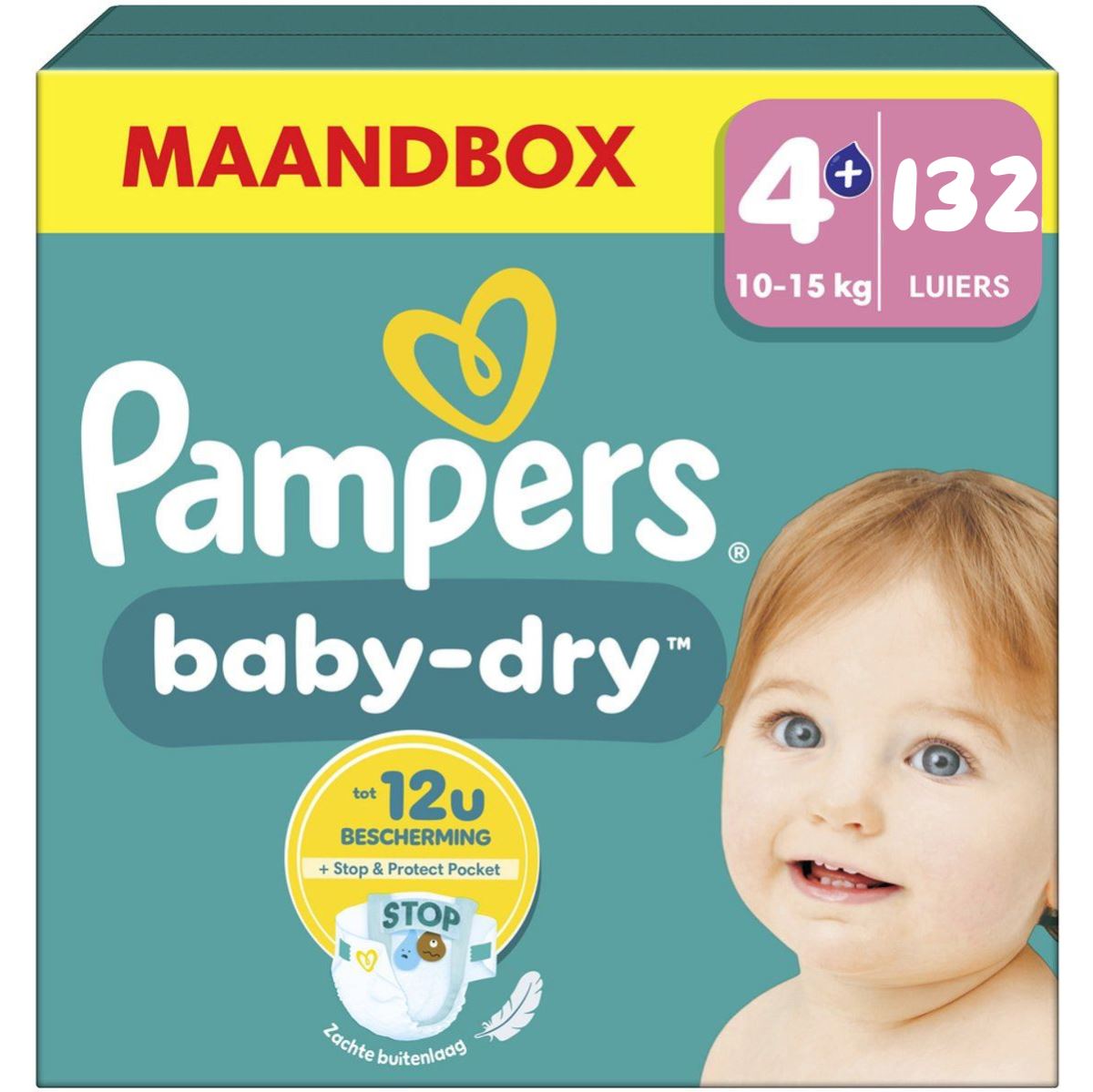 Pampers Baby-Dry luiers - Maat 4+ (10-15kg) - 132 stuks - Voordeelverpakking - Stop & Protect
