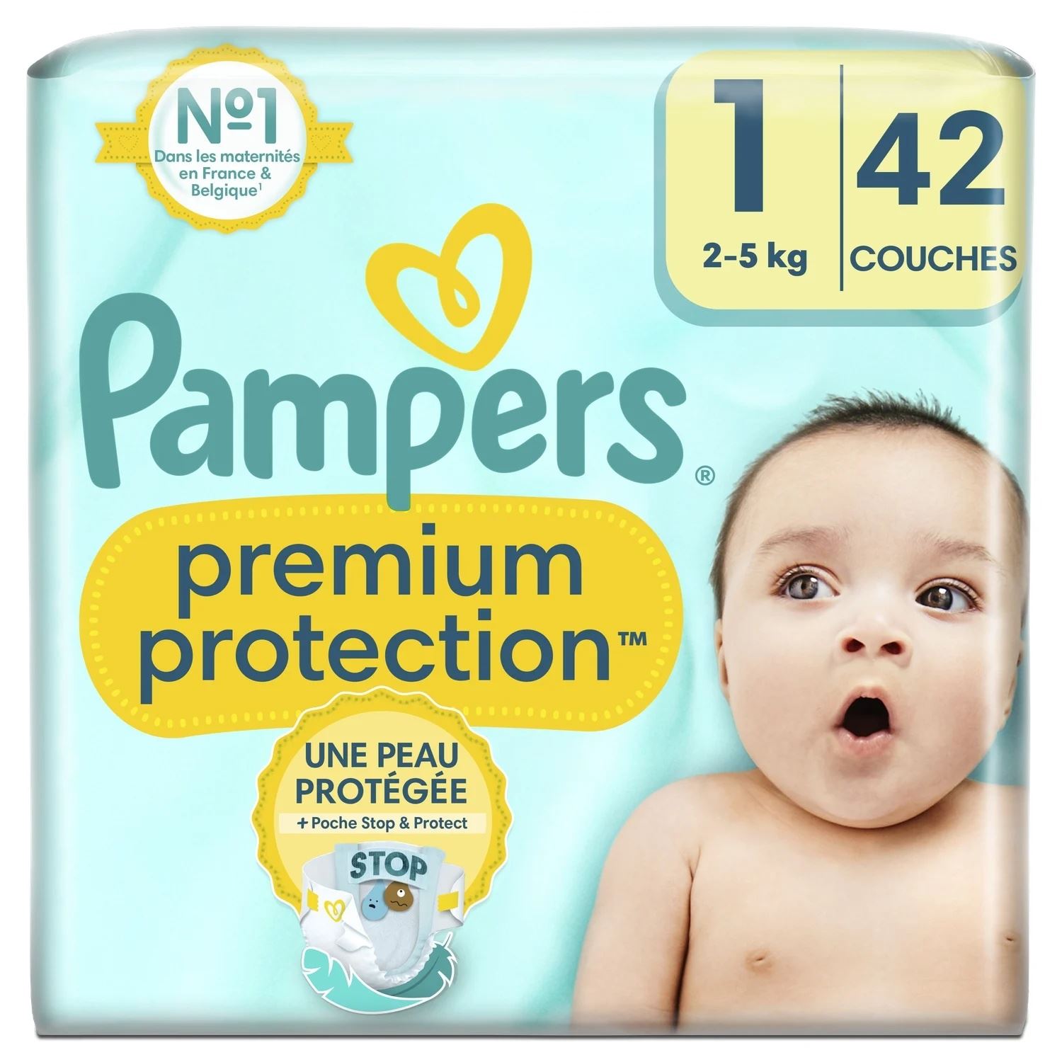Pampers Premium Protection luiers - Maat 1 (2-5kg) - 42 luiers - Voordeelverpakking - Stop&Protect afbeelding