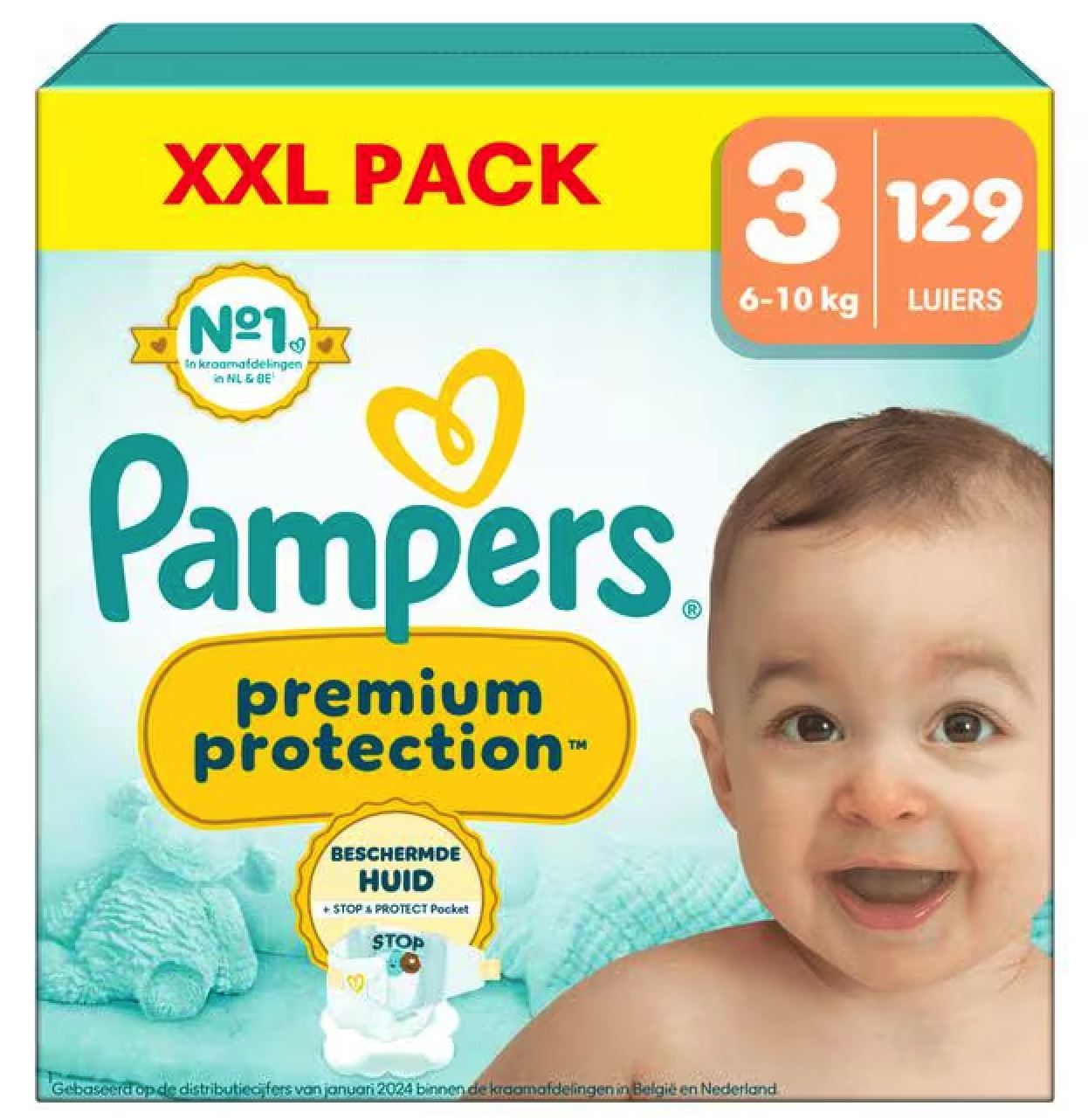 Pampers Premium Protection luiers - Maat 3 (6-10kg) - 129 luiers afbeelding