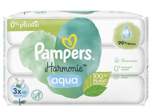Pampers Harmonie Aqua Billendoekjes - 3 Pakken - 144 Babydoekjes afbeelding