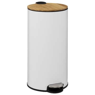 5Five Prullenbak/Pedaalemmer Bamboe– Wit – Metaal – 30 Liter afbeelding