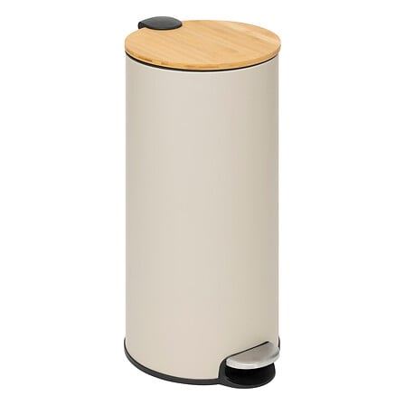 5Five Bamboe 30L pedaalemmer - Beige - Metaal&Bamboe deksel - Softclose - Uitneembare binnenemmer afbeelding