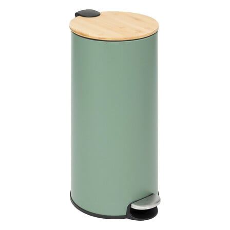 5Five Bamboe 30L pedaalemmer - Groen - Metaal&Bamboe deksel - Softclose - Uitneembare binnenemmer afbeelding