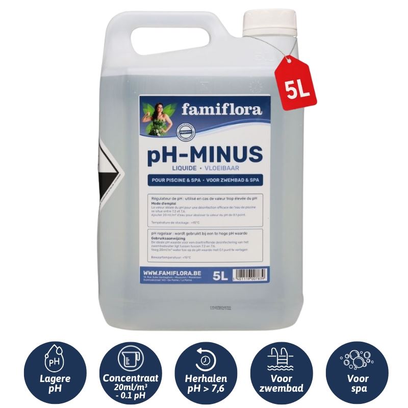 Famiflora pH-minus vloeibaar 5L - verlaagt de pH-waarde van je zwembad of spa! afbeelding