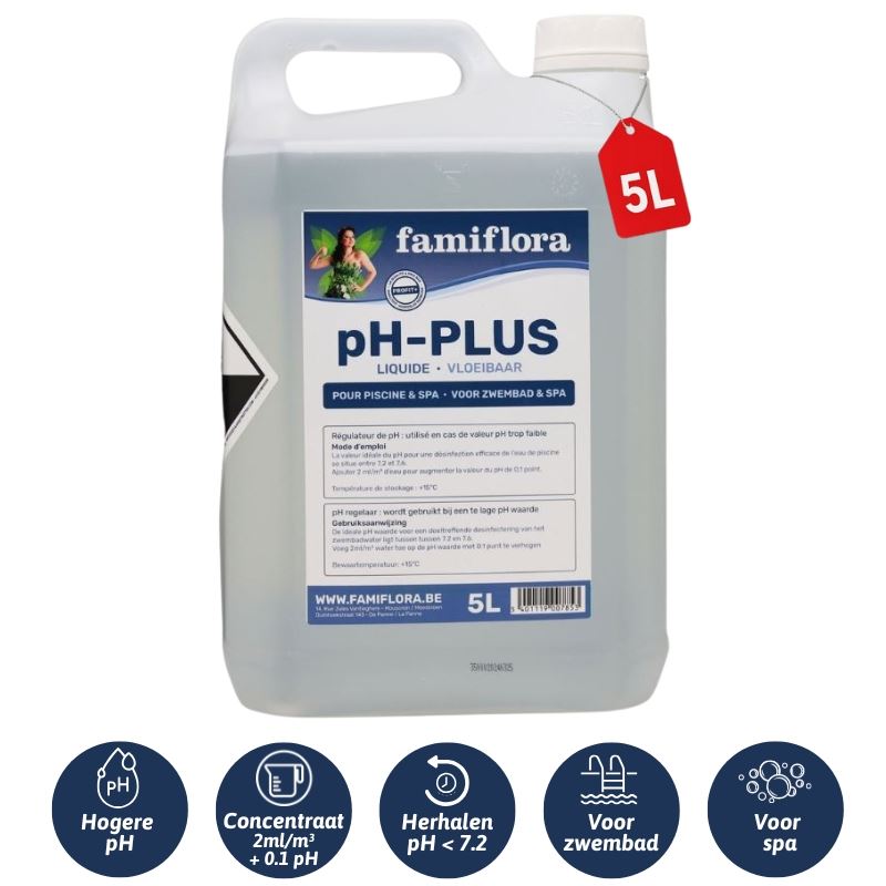 Famiflora pH-plus vloeibaar 5L - verhoogt de pH-waarde van je zwembad of spa! afbeelding