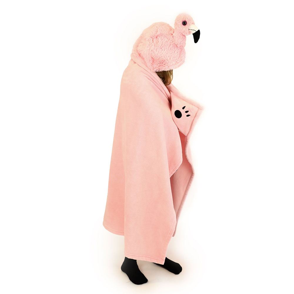 Noxxiez knuffelplaid'Flamingo'met capuchon - 130 x 100 cm afbeelding