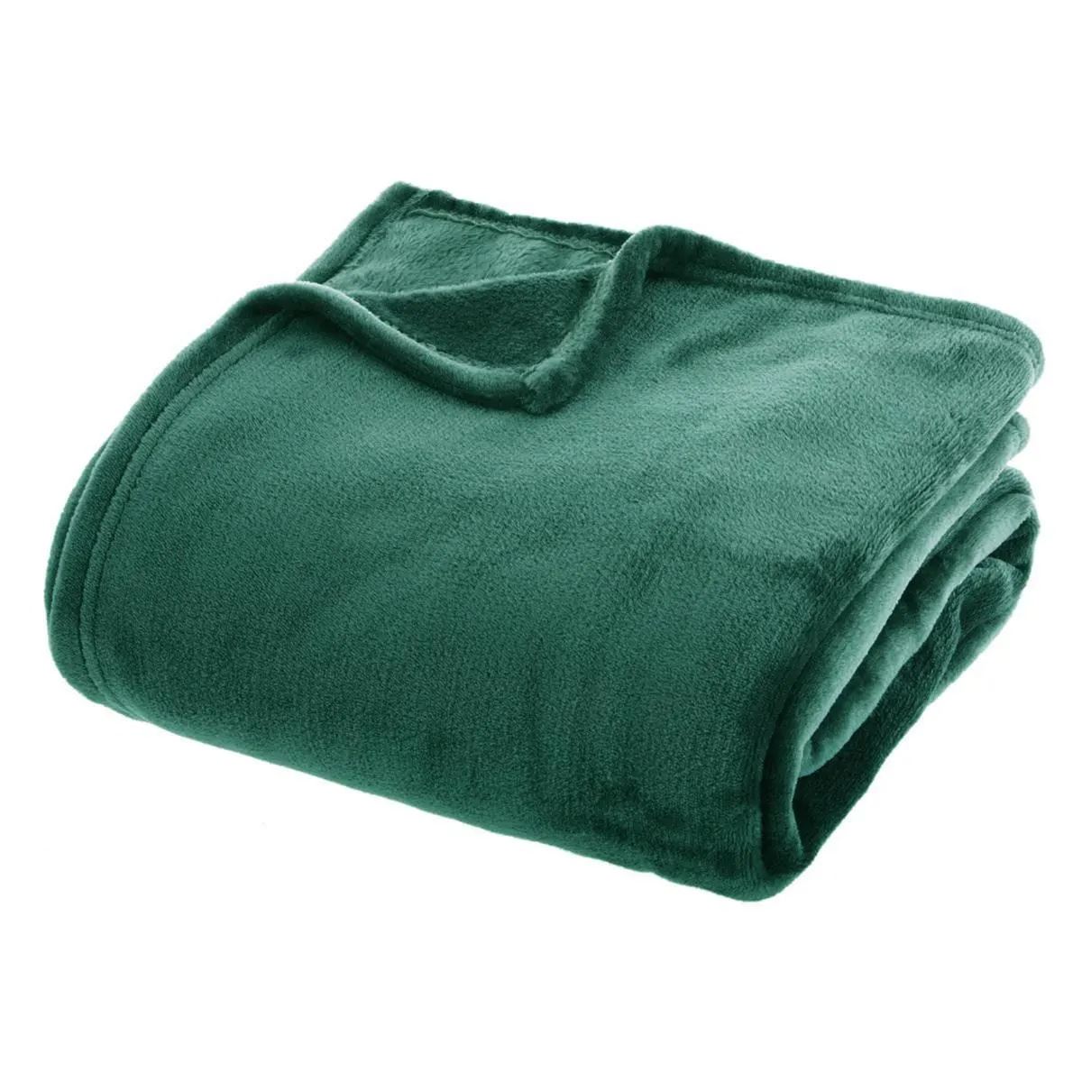 Atmosphera fleece plaid flanel uni 180 x 230 cm - Groen - 100% fleece microvezel polyester - Machinewasbaar afbeelding