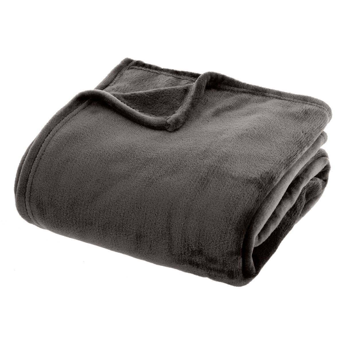 Atmosphera plaid flanel 'Uni' - 180x230cm - Donkergrijs