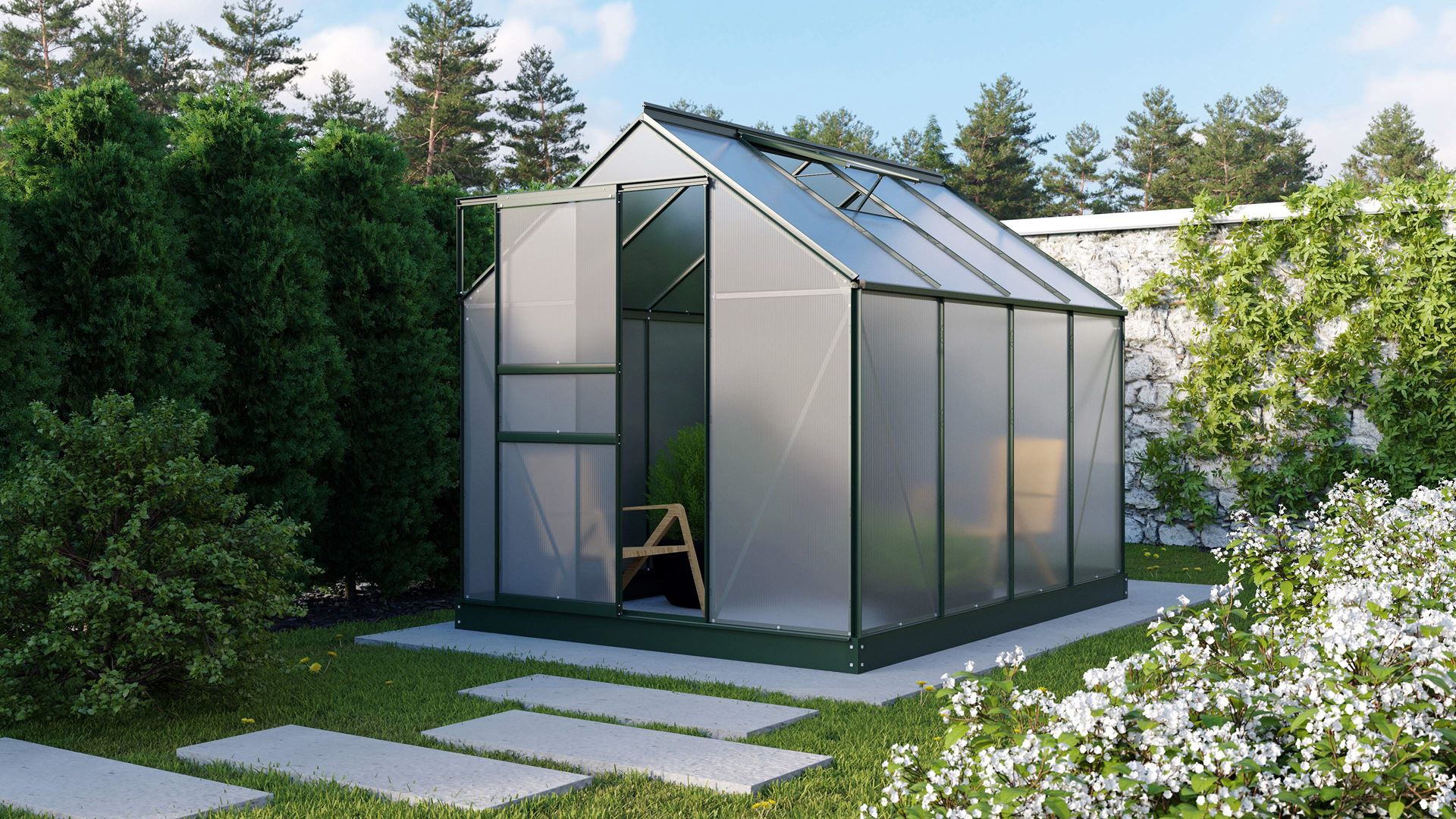 Vitavia Planet serre - 5m² - met 6 mm polycarbonaat - Donkergroen afbeelding