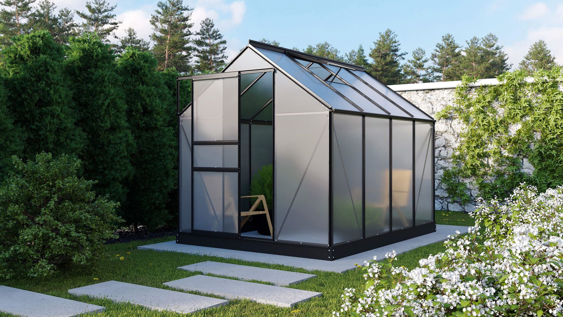 Vitavia Planet serre - 5m² - met 6 mm polycarbonaat - Zwart afbeelding