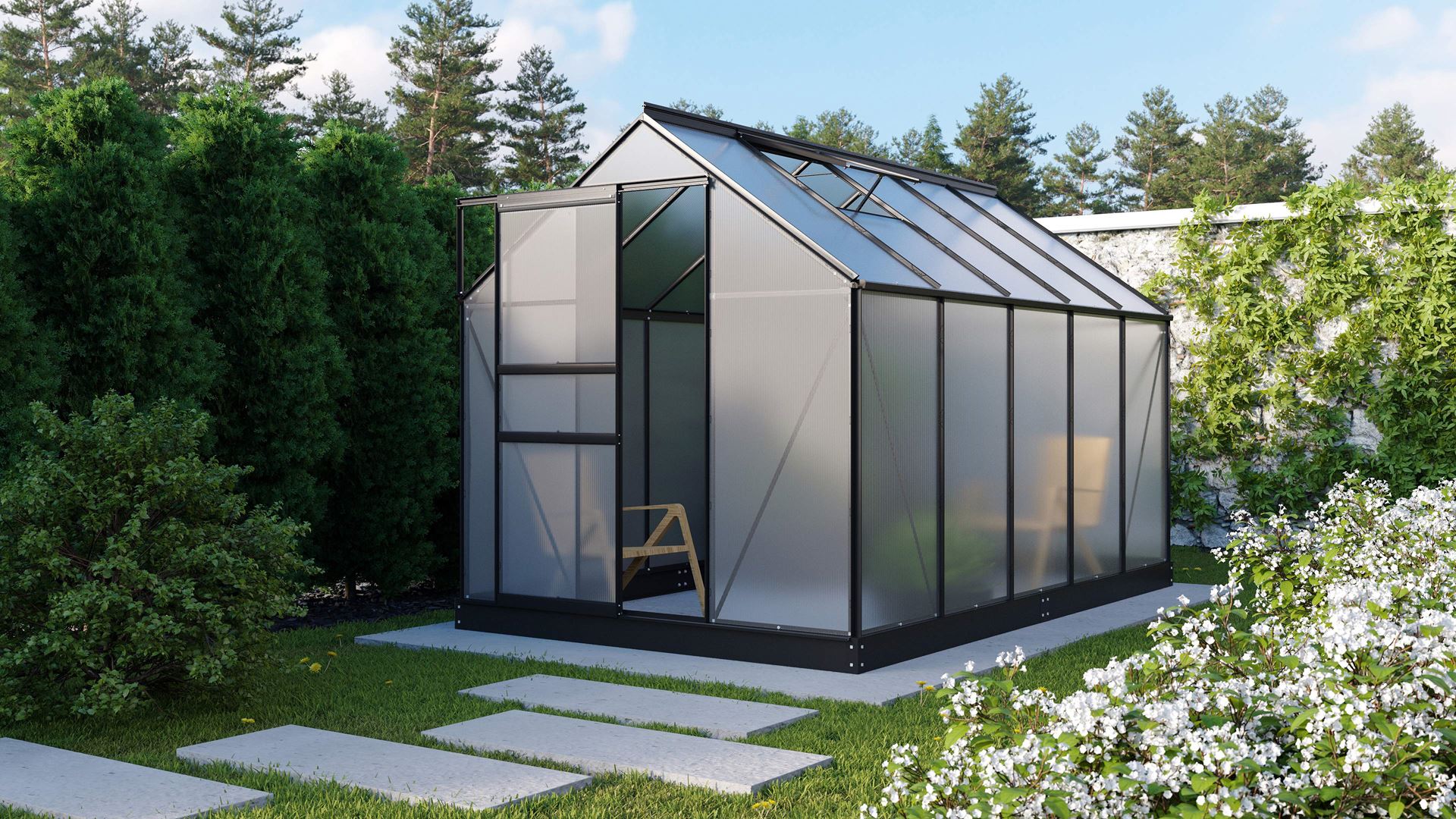 Vitavia Planet serre - 6,2m² - met 6 mm polycarbonaat - Zwart afbeelding