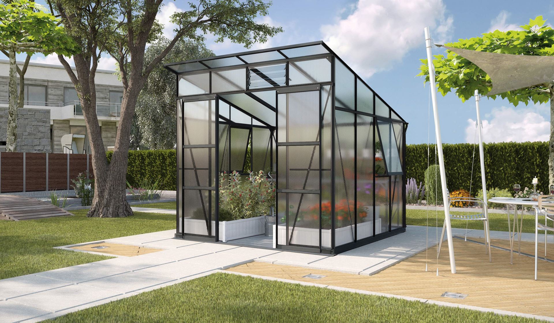 Vitavia Playa serre - 7,6m² - met 6 mm polycarbonaat - Zwart afbeelding