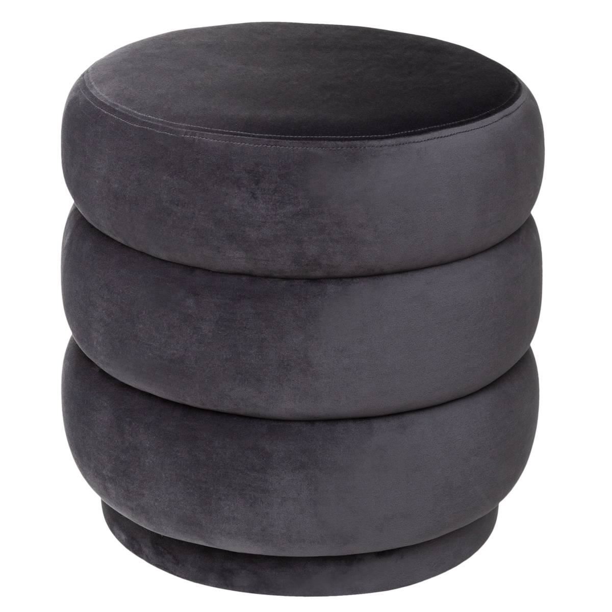 Atmosphera Sinan Poef - Donkergrijs Fluweel - Ø 40 x H40 cm