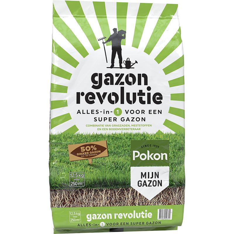 Pokon gazonmeststof 12,5kg voor 250m² - Gazon Revolutie - 3-in-1 afbeelding