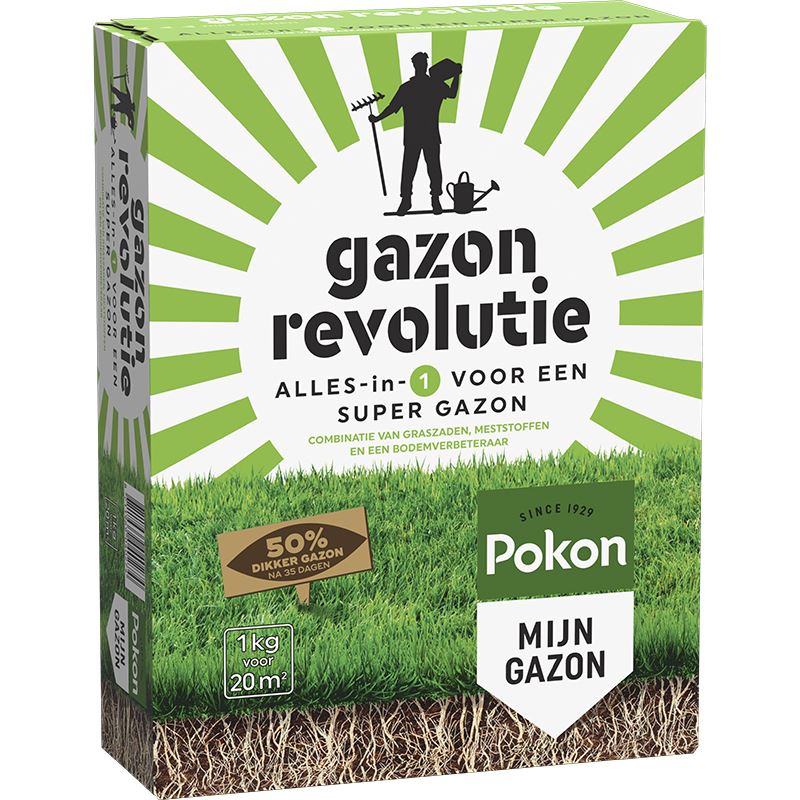 Pokon gazonmeststof 1kg voor 20m² - Gazon Revolutie - 3-in-1 afbeelding