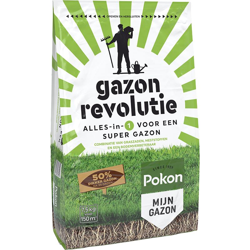 Pokon gazonmeststof 7,5kg voor 150m² - Gazon Revolutie - 3-in-1 afbeelding