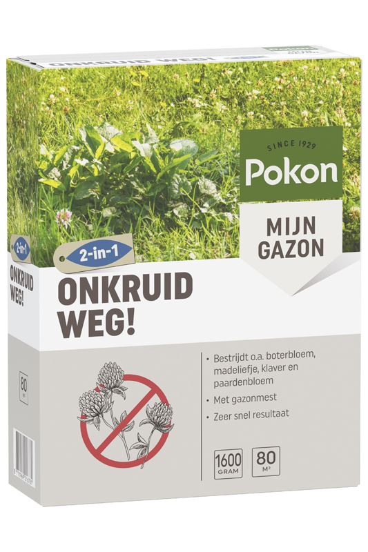 Pokon Onkruid Weg! - 1,6kg - Voor 80m² - Bestrijdt Onkruid - Met Gazonmest - Effectief afbeelding