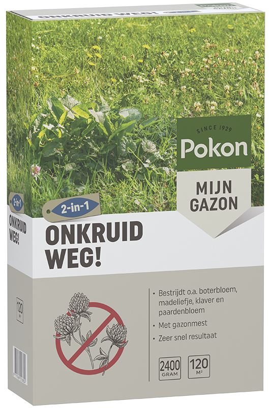 Pokon Onkruid Weg! - 2,4kg - Voor 120m² - Bestrijdt Onkruid - Met Gazonmest - Effectief afbeelding