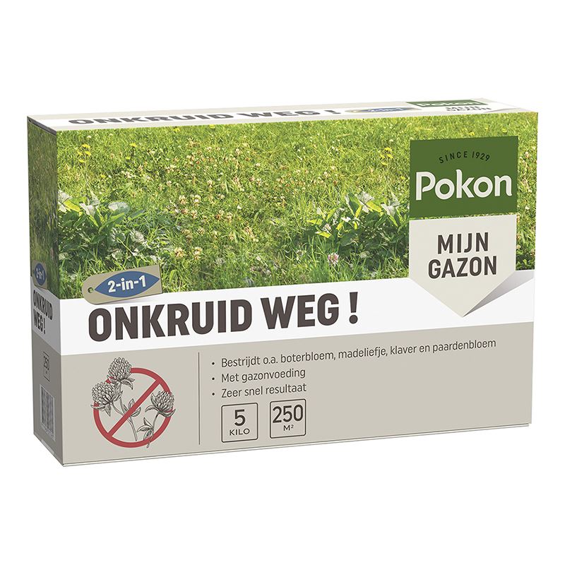 Pokon Onkruid Weg! - 5kg - Voor 250m² - Bestrijdt Onkruid - Met Gazonmest - Effectief afbeelding