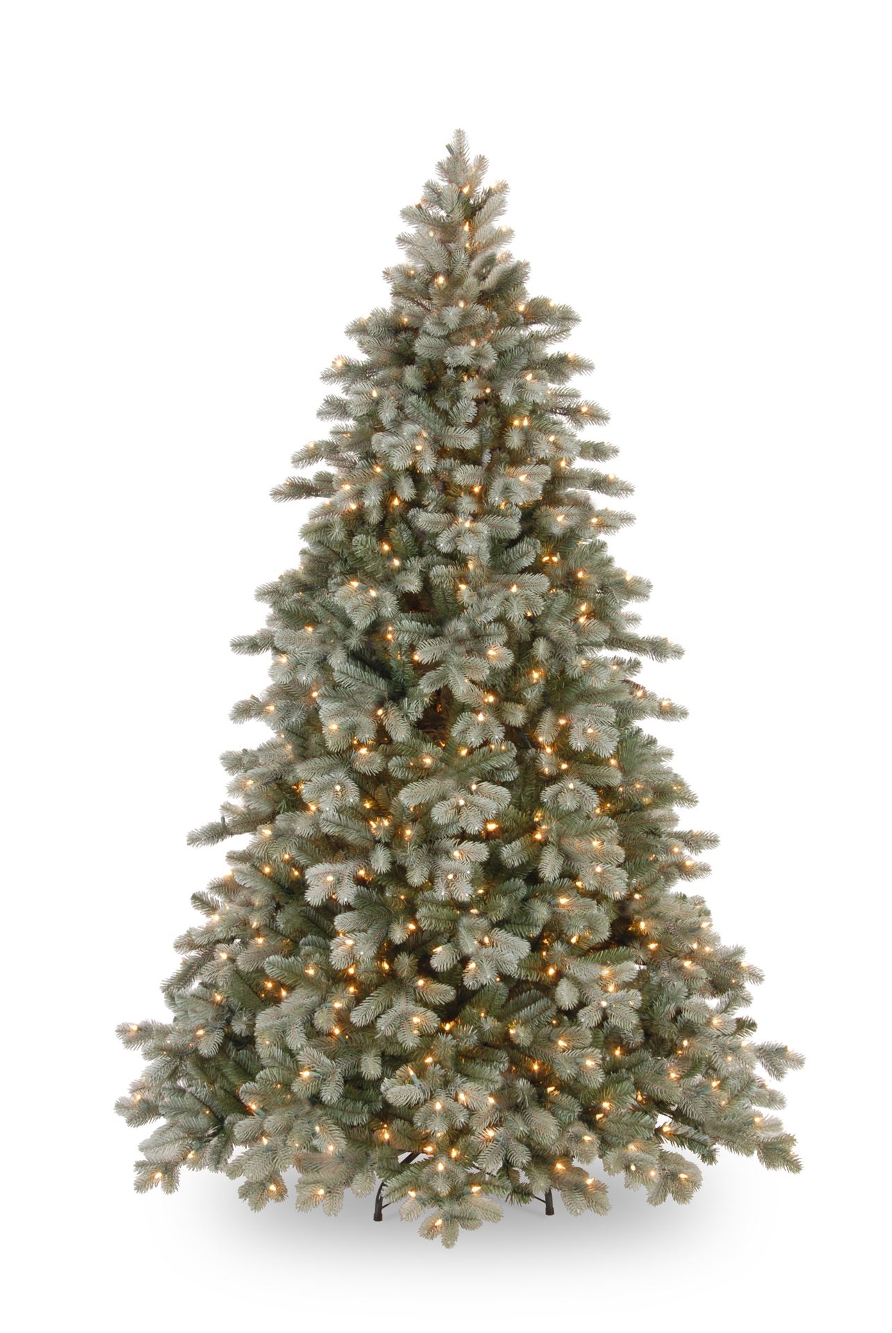 Poly Frosted Colorado Hinged verlichte kunstkerstboom - 213 cm - Bevroren blauw -Ø155 cm - 1989 tips - 500 ledlampjes (warm wit) - Metalen voet afbeelding