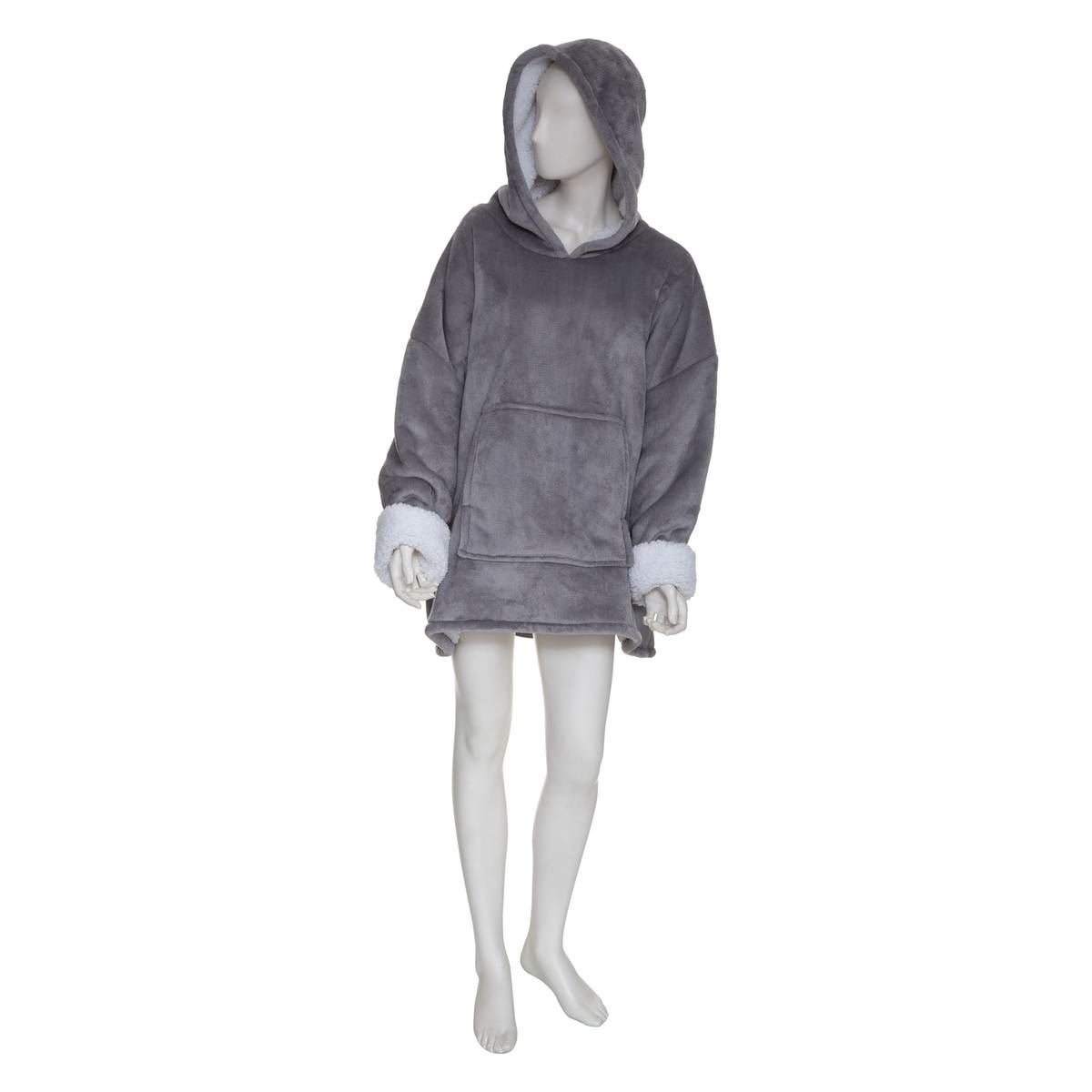 Atmosphera poncho plaid - Grijs - Plaid en poncho in 1 afbeelding