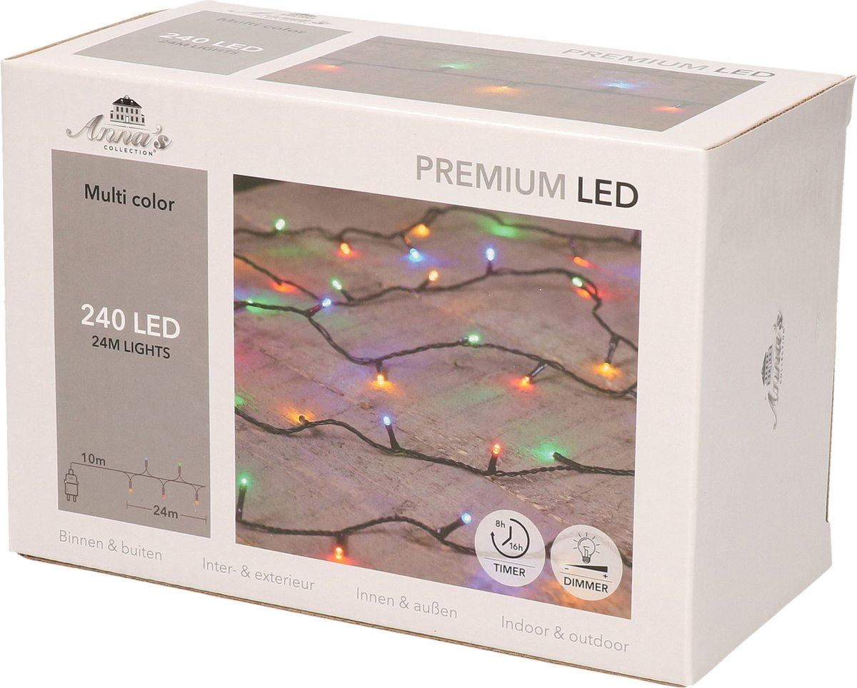 Anna's Collection -"Premium Led"kerstboomverlichting - 24 m - 240 gekleurde ledlampjes - met timer&dimmer afbeelding