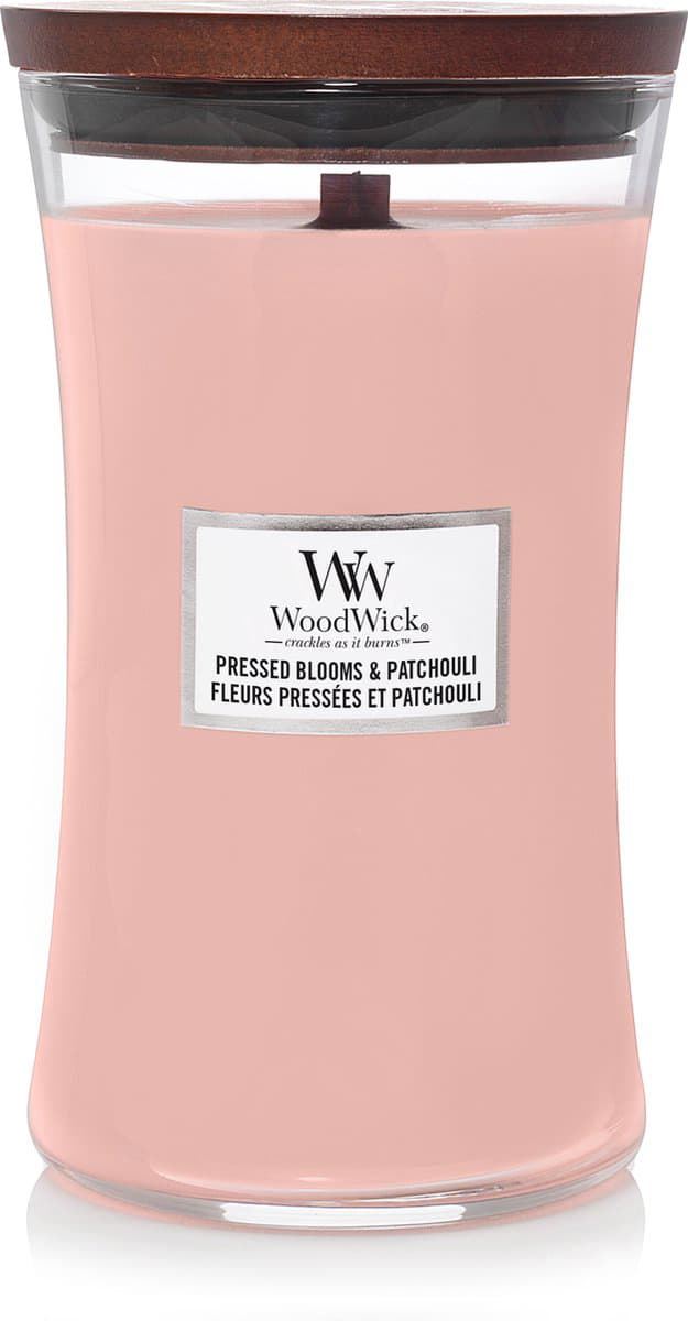 WoodWick geurkaars - Large Hourglass - Pressed Blooms&Patchouli afbeelding