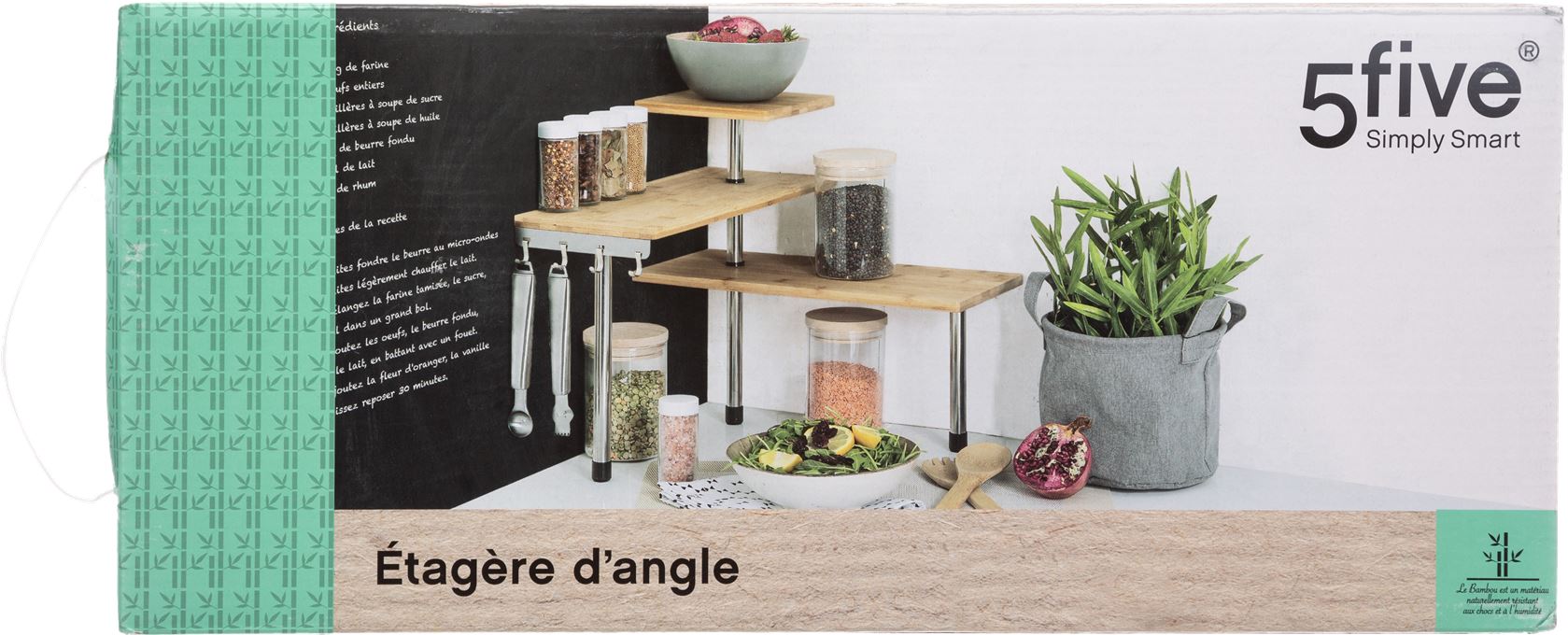 5Five keukenaanrecht hoek organizer - Bamboe - 3 Niveaus - Elegante Toevoeging - Uniek Design afbeelding